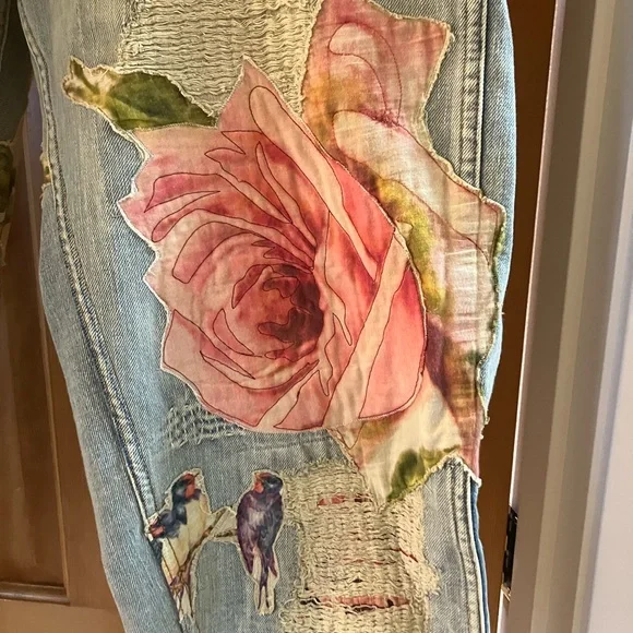 Magnolia Pearl Floral Distressed Jeans - Blue and Pink - Picture 2 of 12